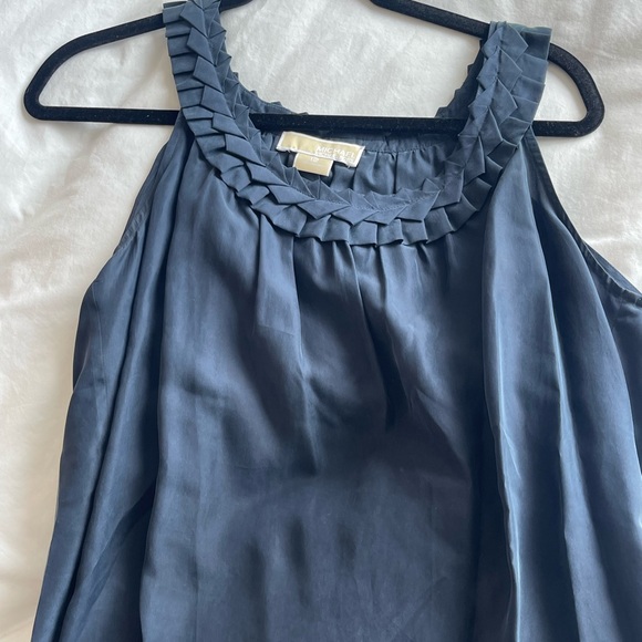 Michael Kors women’s navy silk sleeveless top with scoop braided neckline - Picture 4 of 9